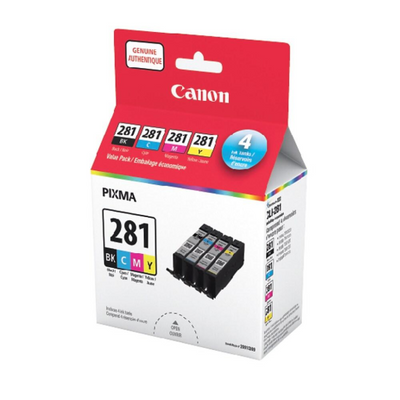 CLI-281 Black, Cyan, Magenta, Yellow Value Pack SKU 2091C009 Canon