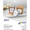22830 GLOSSY WHITE ROUND LABELS, 2 1/2" DIA., 10 SHTS/ENV., Avery