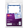 Avery Print or Write Name Badges 2-11/32" x 3?", White Paper w Blue Border, 30/pkg Avery