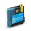 Photorealistic studio photo of the Balloon Brand Compatible Brother LC401XL Cyan cartridge from the left angle, showing the blue section, label, and yellow pull tab on a pure white background with a soft shadow.