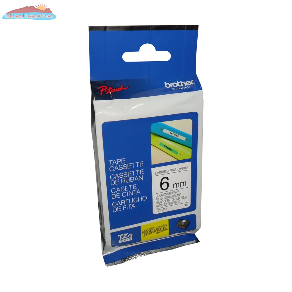 TZe211 (TZ211) PTOUCH TAPE 6MM BLACK ON WHITE Brother
