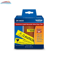 Black/Yellow Removable Continuous Length Paper Tape 2.4 in x 100 ft (62 mm x 30.4 m) Brother