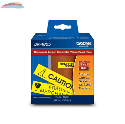 Black/Yellow Removable Continuous Length Paper Tape 2.4 in x 100 ft (62 mm x 30.4 m) Brother
