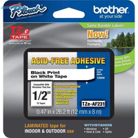 TZEAF231 Brother ACID FREE TAPES - BLACK ON WHITE  12MM Brother