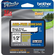 TZEAF231 Brother ACID FREE TAPES - BLACK ON WHITE  12MM Brother
