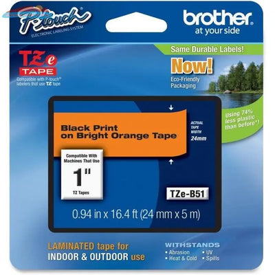 TZEB51 Brother LAMINATED 24MM - BLACK ON FLUORESCENT ORANGE Brother