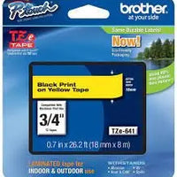 TZN641 Brother NON LAMINATED TAPES 18MM - BLACK ON YELLOW Brother